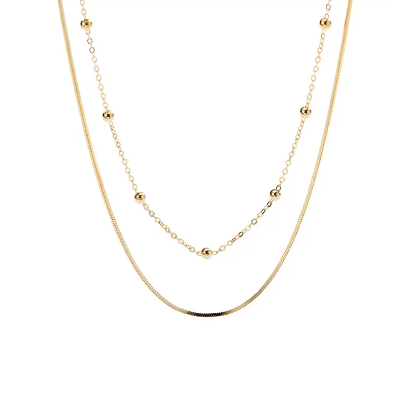 A082A Minimalist Jewellery 18K Gold Chokers 925 Sterling Silver Double Chain Layered Necklace For Women