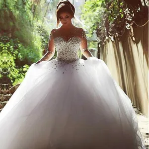 NE312 Luxury High-end <strong>Sleeved</strong> <strong>Wedding</strong> <strong>Dresses</strong> <strong>With</strong> <strong>Lace</strong> Beads Ball Gowns Custom Size Bridal Gown Vestidos - Product Image 1