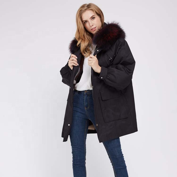 Nouvelle Arrivée Femmes D'hiver Capuchon De Fourrure Veste Manteau Dames Long Réel De Fourrure De Vison Militaire Parka