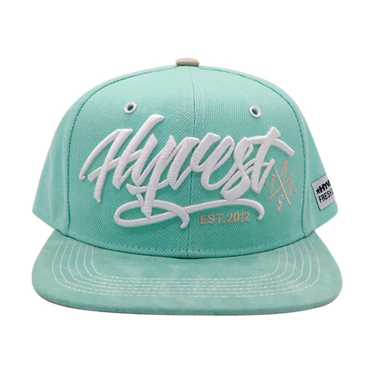 Fabrik Großhandel flache Krempe Hut 3D Stickerei Wildleder Snapback Hut mit gewebten Patch