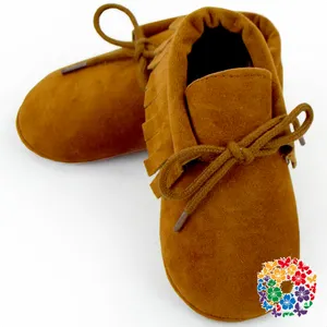 Ausgefallene Kaffee Baby Mädchen Spitze Schuhe Designer Mokassin Baby Kleinkinder Pre walker Schuhe Großhandel Soft Sole Baby Lederschuhe