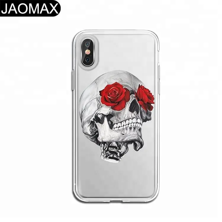 Rose Floral Skulls Creative Personality Custom Design Soft Silicon TPU Clear Phone Case For iphone X 6S 6 7 8 Plus Phone Cover