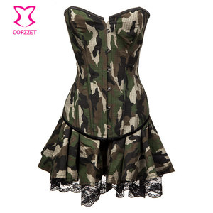 CORZZET Camouflage US Army <span class=keywords><strong>Militaire</strong></span> Cosplay Halloween Costume Adulte Femmes <span class=keywords><strong>Sexy</strong></span> Uniforme Déguisements Tenues Crset Robes - Product Image 4