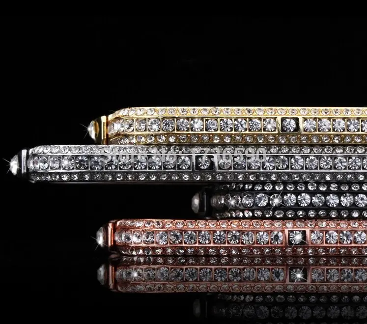 Ultra Tipis BLING BLING Berlian Mewah Logam Aluminium Bumper Case untuk iPhone 5 5S 6 6 Plus Tiga Baris mahkota Berlian dengan Gesper