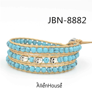 Encantos Del Cráneo Del Metal <span class=keywords><strong>de</strong></span> Cuero <span class=keywords><strong>de</strong></span> cristal <span class=keywords><strong>de</strong></span> ágata Pulsera <span class=keywords><strong>de</strong></span> Múltiples Capas Pulsera Boho temporada <span class=keywords><strong>de</strong></span> Verano - Product Image 3