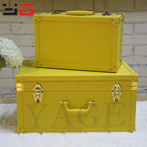 Decorativi set di 3 giallo dell'annata del faux del cuoio di legno <span class=keywords><strong>valigia</strong></span> classico - Product Image 4