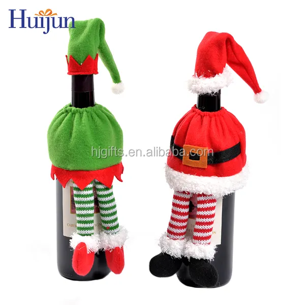 Christmas red fleece elf wine bottle cover decoration green wine glass decor Xmas Wine Gift Bags Christmas Decoration Supplies