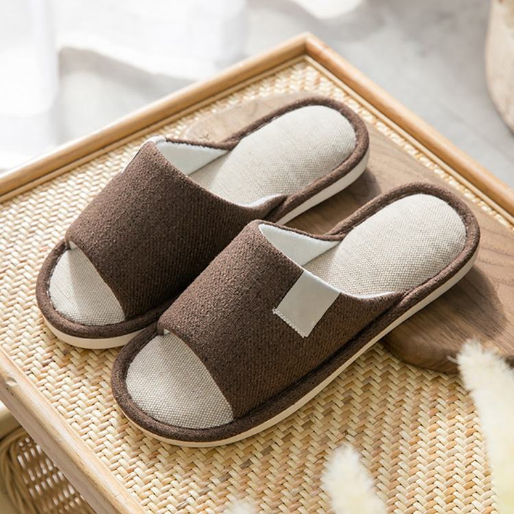 Fashion Custom Linen Double Fabric Women slippers Family Indoor Soft Sole  Shoes Cotton Open Toe Sandals Hotel Non slip Sliders