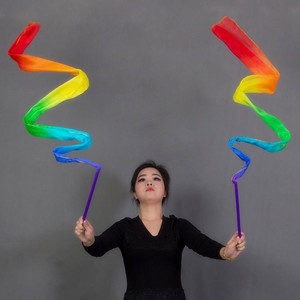Serpentinas de seda para danza del vientre superior de 2M, cinta de arcoíris <span class=keywords><strong>rítmica</strong></span> para gimnasia de danza Oriental con palos, serpentinas giratorias para baile de gimnasio - Product Image 1