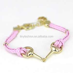 Equestrian Jewelry Factory 18K Gold Plated Double <strong>Horse</strong> Bit Leather <strong>Bracelet</strong> - Product Image 3