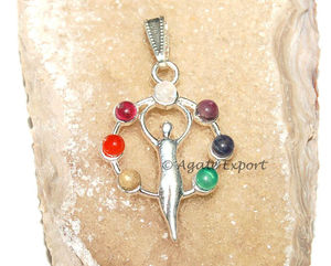 Colgantes de Chakra de la Diosa, Plateados en Plata, con 7 Piedras, Proveedores y Exportadores al por Mayor para Regalos - Product Image 1