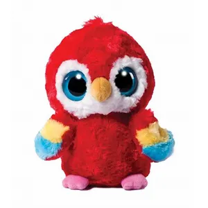Peluche animal perroquet rouge, pièces, jouets en peluche, dessin animé grands yeux, vente en gros
