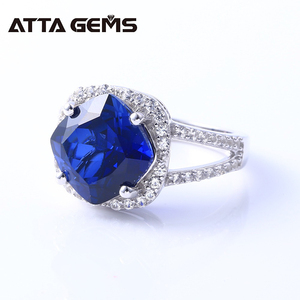 Cojín sintético azul anillo <span class=keywords><strong>de</strong></span> zafiro <span class=keywords><strong>de</strong></span> plata esterlina 925 para mujeres boda cumpleaños - Product Image 3
