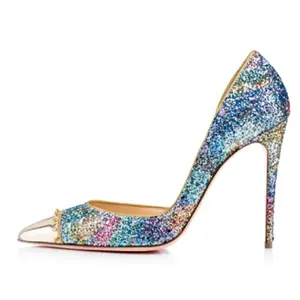 Toptan özel Glitter kadın yüksek topuk ayakkabı pompaları bayanlar moda ayakkabılar