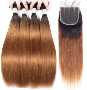 Bó Ombre Với <span class=keywords><strong>Closure</strong></span> /Dark Blonde 1B 30 Tóc Peru Tóc Người Thật Thẳng <span class=keywords><strong>Weave</strong></span> 3 Bó/Tóc Lớp Biểu Bì Phù Hợp Tóc - Product Image 1