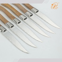 Couteaux à steak Laguiole 6 pièces manche en bois d'olivier Set de couteaux à steak de table en acier inoxydable manche en olive