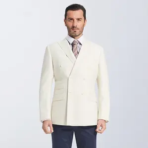 Лидирующий бренд двубортное шерстяные смесовые ткани slim fit пальто брюки мужской костюм белый пиджак для мужчин