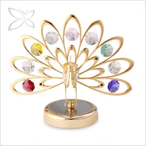 Crystocraft Gold Plated Metal Crystal Peacock Figurine Decorated with Brilliant Cut Crystals Wedding Gift