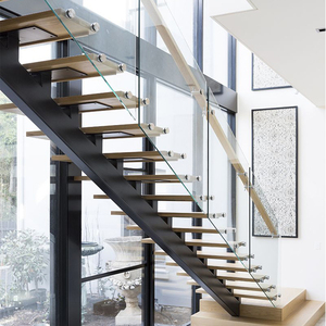โมเดิร์นเหล็กตรงโมโนสนบันไดบันไดไม้ Prefab สำหรับโครงการบ้าน