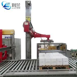 Small single column palletizer for bottles and cartons packs and bottles bags