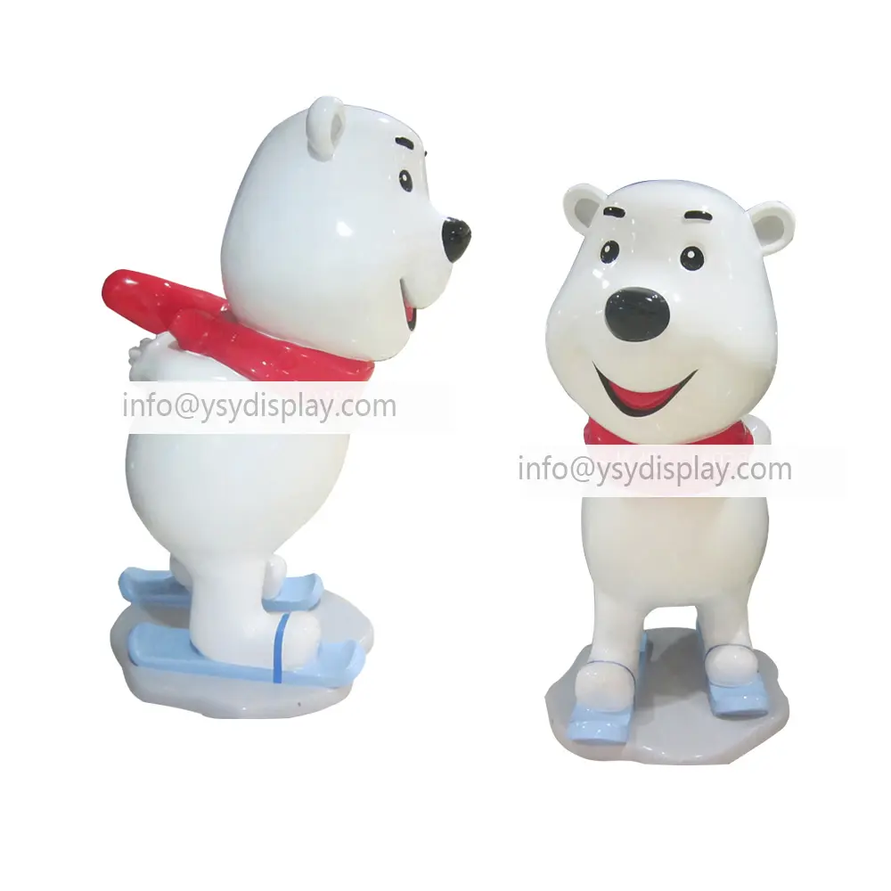 Estatua de oso polar de fibra de vidrio, escultura decorativa personalizada de arte Animal de dibujos animados, tamaño grande de fibra de vidrio