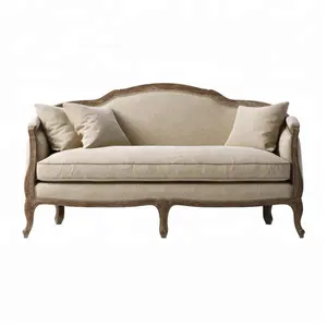 新款设计沙发套仿古木框三座沙发家具客厅沙发