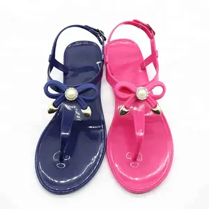 Ausgefallene T-Riemen Mädchen Jelly Thong Sandalen Sommer Made In China PVC Damen Damen Jelly Schuhe