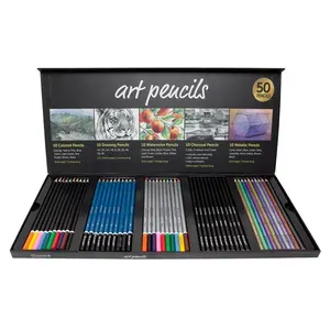 ชุดดินสอและดินสอสีสำหรับวาดภาพศิลปิน,ชุดดินสอศิลปะจำนวน50ชิ้น
