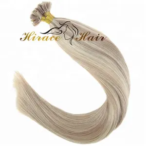 Dark Ash Blonde Sorot dengan Pirang Keemasan Rambut Manusia Prebonded Keratin Ujung Datar Rambut Ekstensi