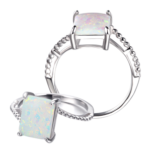 Instellingen Solitaire Verloving Opaal <span class=keywords><strong>Ring</strong></span> Prinses Gesneden Grote Stenen Zilveren Sieraden Zilver 925 Sterling Zilver Mascotte Klauw Instelling - Product Image 3