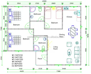 Aangepaste Eenvoudige Montage Economische Geprefabriceerde 3 Slaapkamer Prefab Huis Plannen