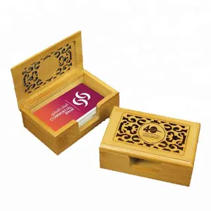 new design solid wood laser engrave cut luxury bamboo business card box