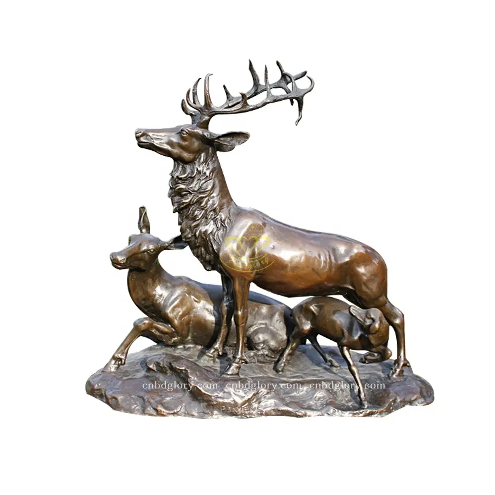 Meilleure vente Jardin extérieur de haute qualité Ornement de cour d'hôtel Sculpture Statue en bronze Mère et fils Cerf