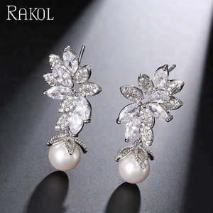 RAKOL EP568 2025 ultima forma di foglia di Zirconia cubica perla ciondolo CZ orecchini gioielli da sposa - Product Image 4