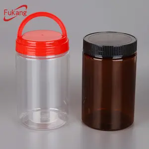 Flacon en plastique transparent de 1 l, récipient cylindre à large bouche avec couvercle, tube rond en plastique pour emballage d'aliments, bocaux d'emballage en pet, usine