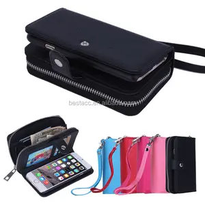 Chinese Factory mobile phone smart logistic multi-function zipper wallet leather magnetic case for iphone 6/6S