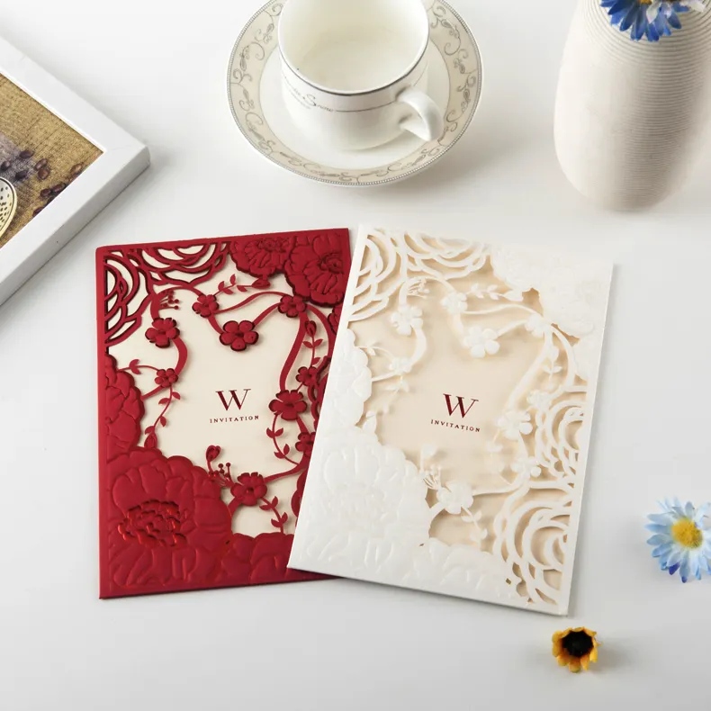 Carte d'invitation de mariage personnalisée en chine, design floral, magnifique, livraison gratuite