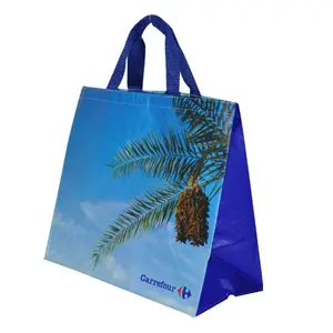 スーパーマーケットショッピング環境再利用可能なカルフールプラスチックリサイクルPP織りショッピングバッグ