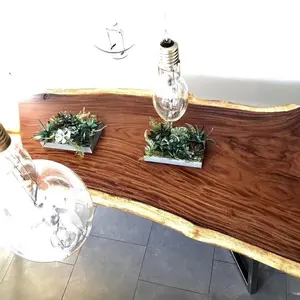 Wood Dining Table Live Edge Stainless Steel Leg Custom-made Size Moq Is 1pcs Walnut Slab Table