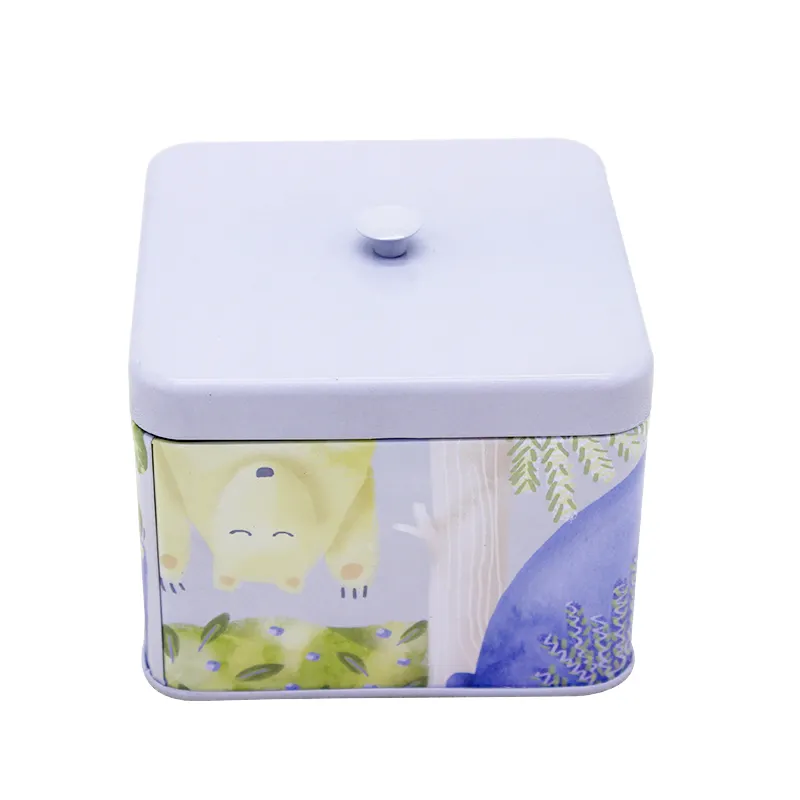 Caja de metal cuadrada decorativa, impresión personalizada, contenedor de lata para velas