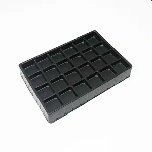 Custom 24 compartment black PS plastic blister container for chocolate insert tray