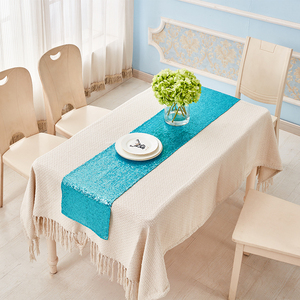 Accueil Parti Décoration De Mariage <span class=keywords><strong>Table</strong></span> Coureurs Ciel <span class=keywords><strong>Bleu</strong></span> Sequin Chemins De <span class=keywords><strong>Table</strong></span> En Satin De Jute - Product Image 1
