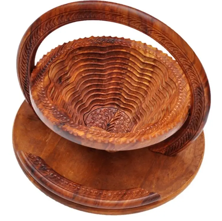 Hand-Carved Wood Folding Wooden Dry Fruit Basket