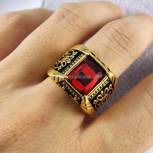Baolen marca de joyería Vintage antiguo oro anillo de cristal para hombres de acero inoxidable cuadrado grande anillo de dedo de piedra hombre de la joyería de los hombres - Product Image 3