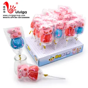 2021 Halal wholesale colorful pink pig marshmallow lollipop candy