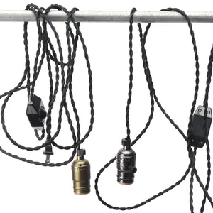 Produk Baru Lampu Gantung Gantung Colok Kabel Kain E27 Fitting Tembaga Bohlam Edison Perlengkapan Pencahayaan Industri Antik