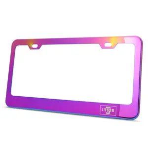 Neo Chrome Titanium Blue Stainless Steel Car License Plate Number Frame for US