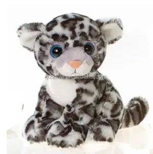 Mainan boneka hewan macan tutul salju duduk 9 ", mainan boneka binatang liar dengan mata besar