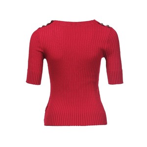 Maglione semplice Pullover autunno inverno in <span class=keywords><strong>maglia</strong></span> Casual <span class=keywords><strong>a</strong></span> mezza manica rossa in <span class=keywords><strong>maglia</strong></span> da donna - Product Image 2