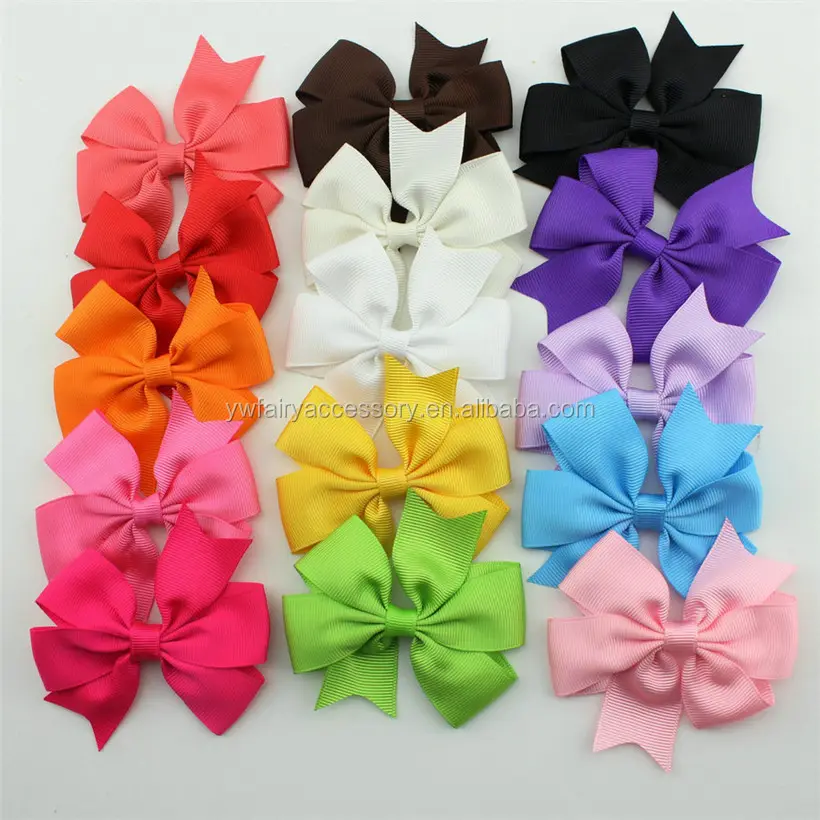 196 colors Solid color grosgrain ribbon hair bows for girls 3"